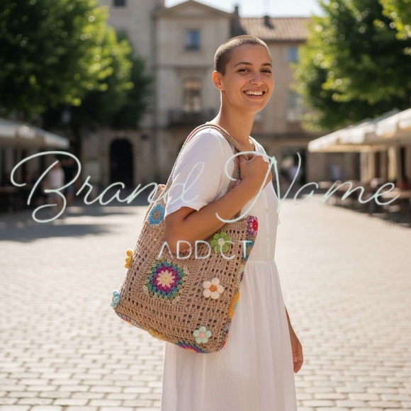 🎉HOST PICK🎉Handmade Khaki Floral Crochet Quilted Shoulder Handbag - Picture 2 of 2